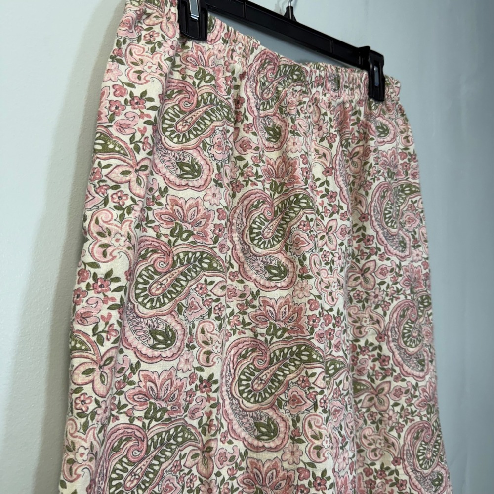Vintage Hot Cotton by Marc Ware Pink Green Paisley Linen Pants XL Cottagecore - Picture 2 of 7